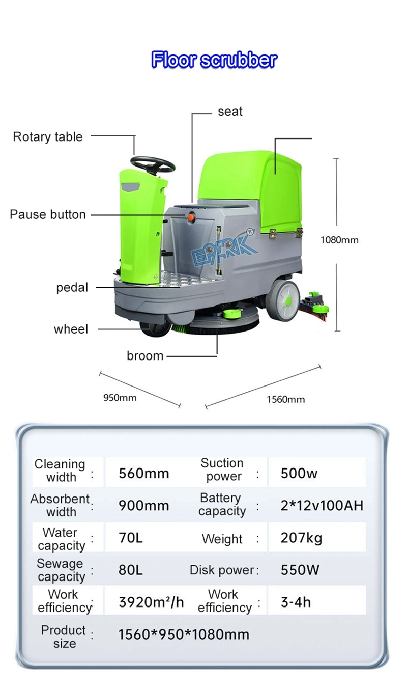 Electric Charging Ride Driving Type Floor Cleaning Equipment Machine Spin Scrubber Road Sweeper
