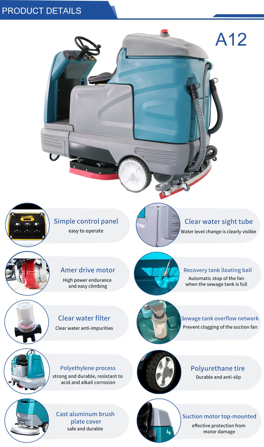 Battery Automatic Industrial Electric Street Road and Mopping Sweeping Machine for Park Ground Factory